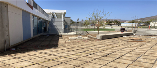 Concrete form work with rebar between buildings AB and E